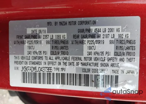 2018 Mazda Cx-5 Grand Touring z USA, uszkodzony, nr VIN JM3KFADM5J0437365